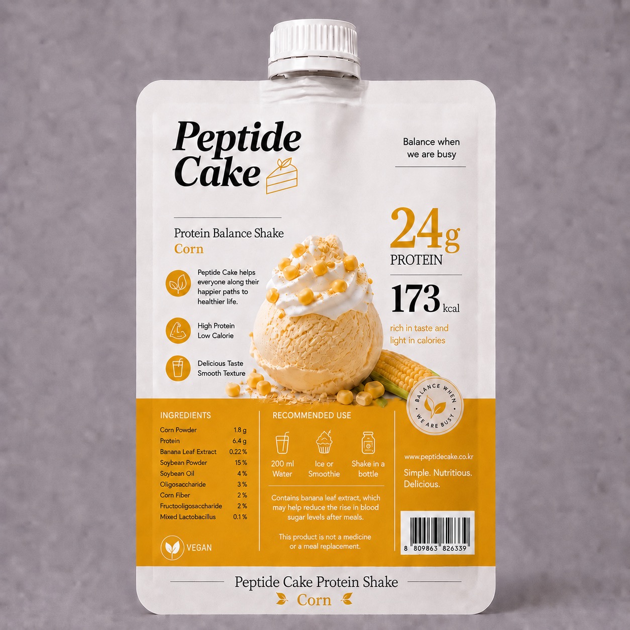 Peptide Cake Corn protein shake